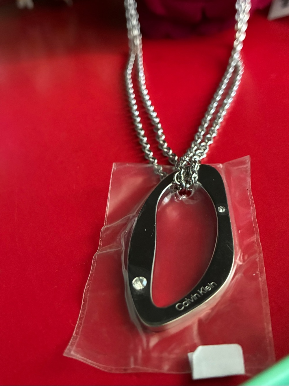 Calvin Klein Silver Tone Pendant Necklace - Silver